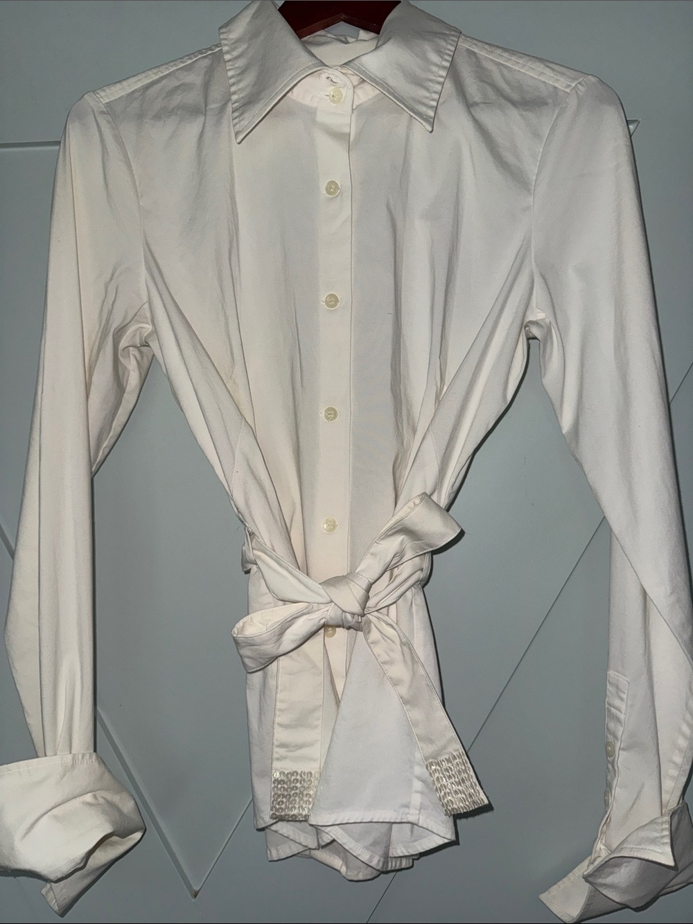 Ideology White Tie-Waist Button-Up Dress Shirt